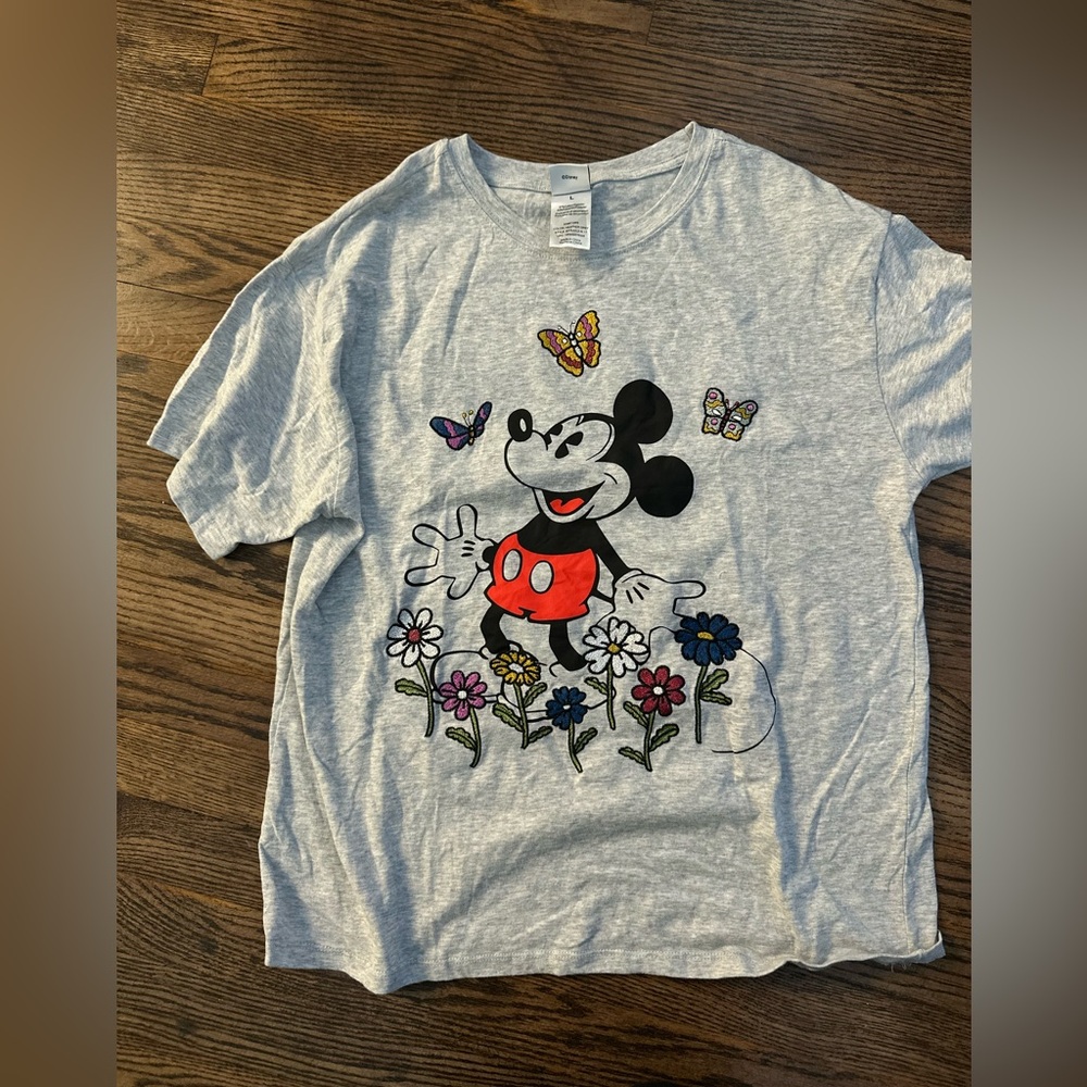 Disney Mickey Mouse Gray T-Shirt with Colorful Accents
